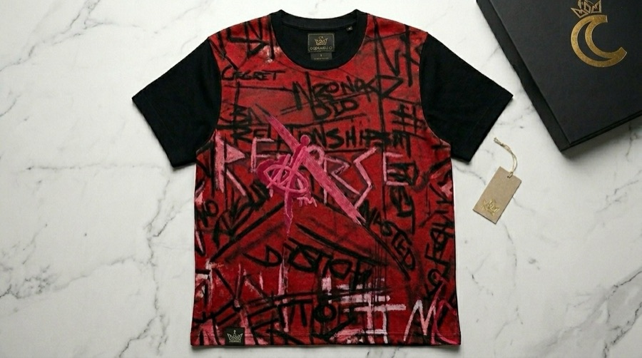 No Remorse tee in red with black sleeves